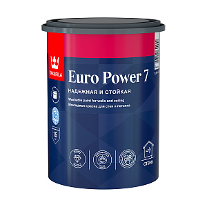 Краска Tikkurila Euro Power-7 (Евро-7) моющаяся для стен и потолков база С 0,9л