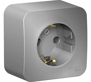 Розетка Schneider Electric BLANCA 1-м с заземлением 16А открытый монтаж алюминий без шторок