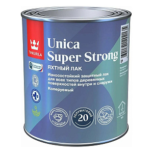 Лак Tikkurila Unica Super Strong 20 уретано-алкидный яхтный полуматовый, база EP, бесцветный 2,7 л