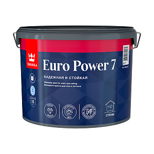 Краска Tikkurila Euro Power-7 (Евро-7) моющаяся для стен и потолков база А 9л