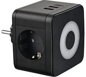 Сетевой фильтр Uniel разветвитель S-GES2-16SBUC 2USB+ 1TYPE С, BLACK UL-00011246 2 гнезда, 16А, 3500Вт