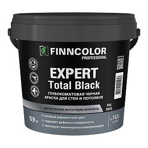 Краска Finncolor Expert Total Black интерьерная для стен и потолков глубокоматовая черная 0,9л