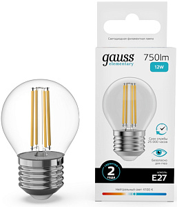 Лампа Gauss Elementary Filament Globe LED E27 12W 4100K 52222