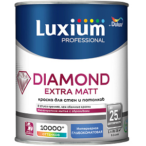 Краска Luxium Professional Diamond Extra Matt для стен и потолков матовая база BW 1л