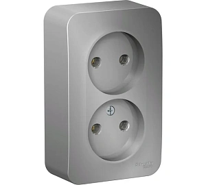 Розетка Schneider Electric BLANCA 2-м без заземления 16А открытый монтаж без шторок алюминий