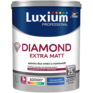 Краска Luxium Professional Diamond Extra Matt для стен и потолков глубокоматовая база BW 4,5