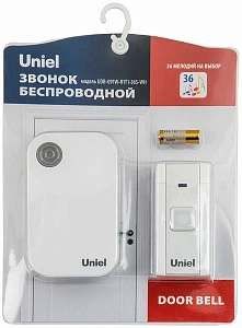 Звонок Uniel беспроводной UDB-091W-R1T1-36S-WH белый в блистере 36 мелодий