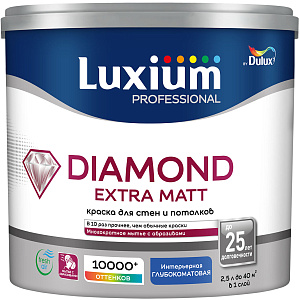Краска Luxium Professional Diamond Extra Matt для стен и потолков матовая база BW 2,5