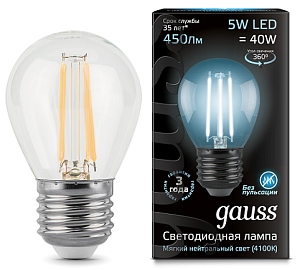 Лампа Gauss LED Filament Globe E27 5W 4100K