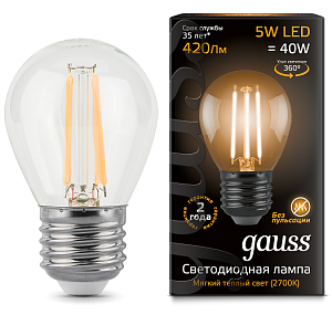 Лампа Gauss LED Filament Globe E27 5W 2700K