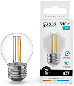 Лампа Gauss Elementary Filament Globe LED E27 8W 4100K 52228