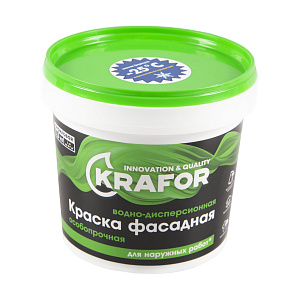 Краска Krafor водно-дисперсионная фасадная особопрочная белая 1,5 кг