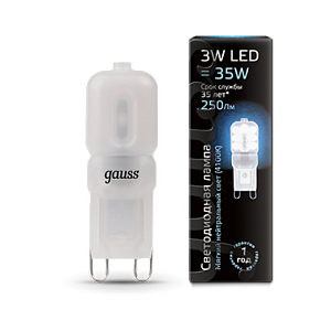 Лампа Gauss LED G9 AC220-240V 3W 4100K пластик