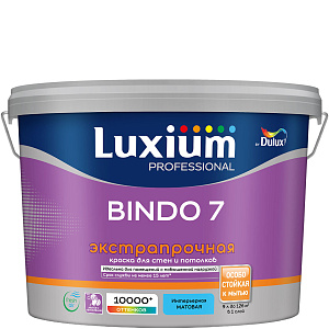 Краска Luxium Professional Bindo 7 для стен и потолков экстрапрочная матовая база BС 9л