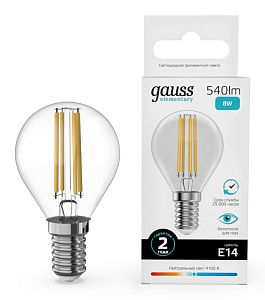 Лампа Gauss Elementary Filament Globe LED E14 8W 4100K 52128