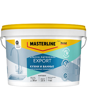 Краска Masterline для кухни и ванной латексная матовая база BW 2,5л