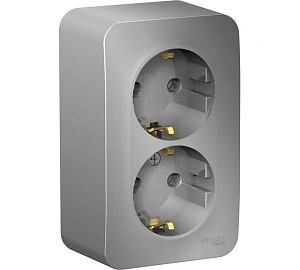 Розетка Schneider Electric BLANCA 2-м с заземлением 16А открытый монтаж без шторок алюминий